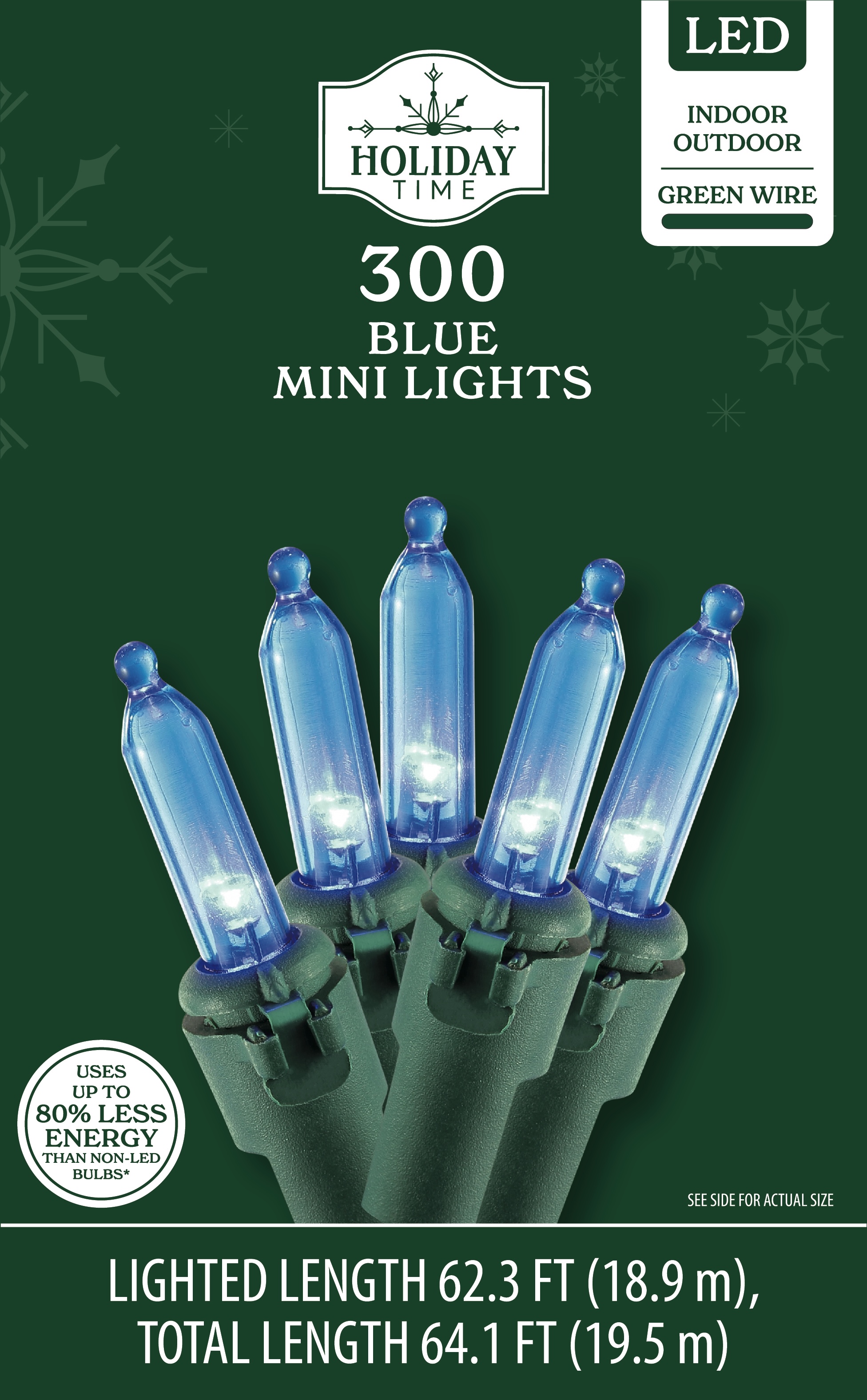 Indoor/Outdoor 300-Count LED Mini Christmas String Lights, Blue, 62.3', by Holiday Time
