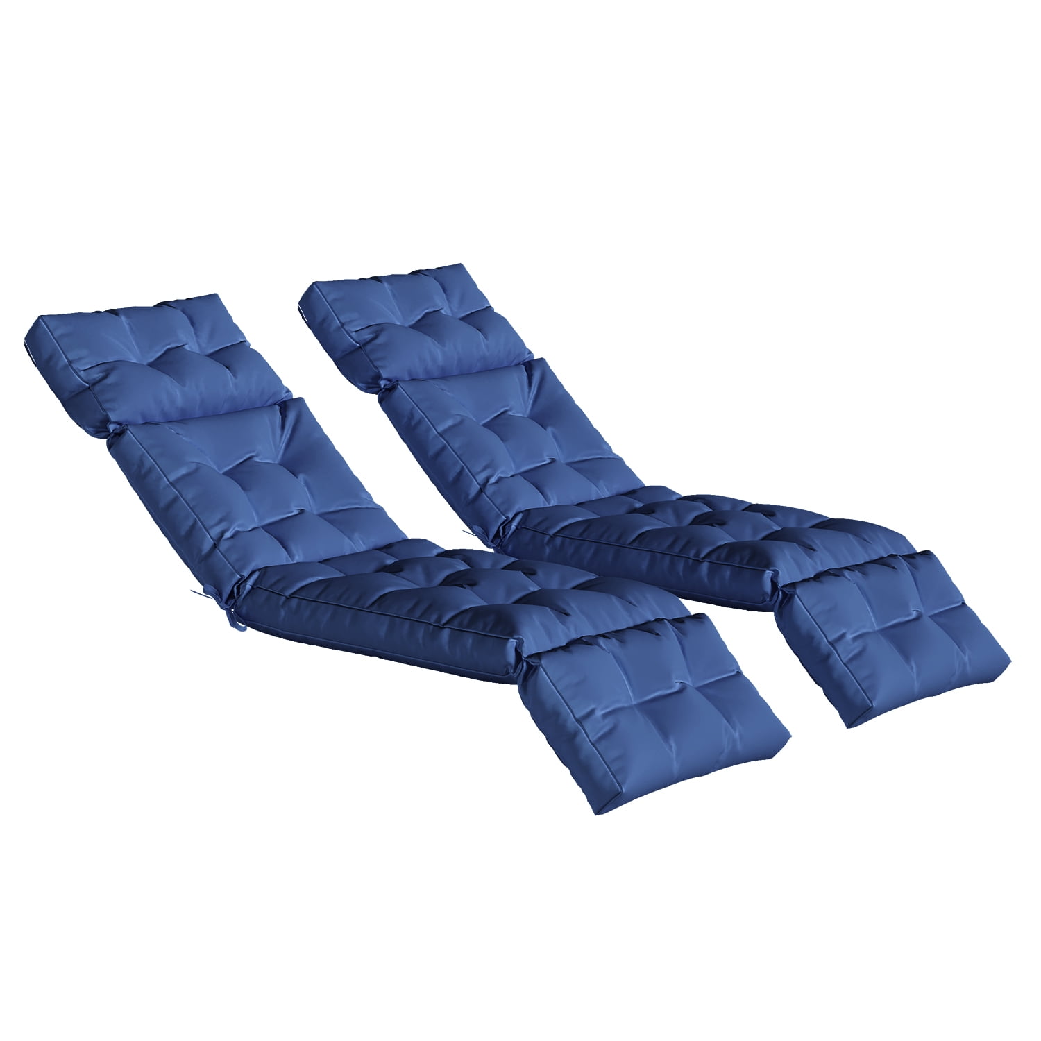 BaPiPro Set of 2 Upgraded 4-Segment Chaise Lounge Cushions, All-Weather Tie Fastened Pads with Plush PP Cotton, for Patio, Poolside & Balcony, Navy Blue