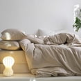 thumbnail image 5 of NAYOROOM 100% Cotton Duvet Cover Queen Set, 3-Piece Breathable Comforter Cover（Light Brown & White Striped）, 5 of 9