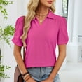 thumbnail image 4 of Aobny Eyelet Teacher Shirt Polo Womens Tops Short Sleeve Hot Pink Pullover Collared Work Shirts for Women,L, 4 of 8
