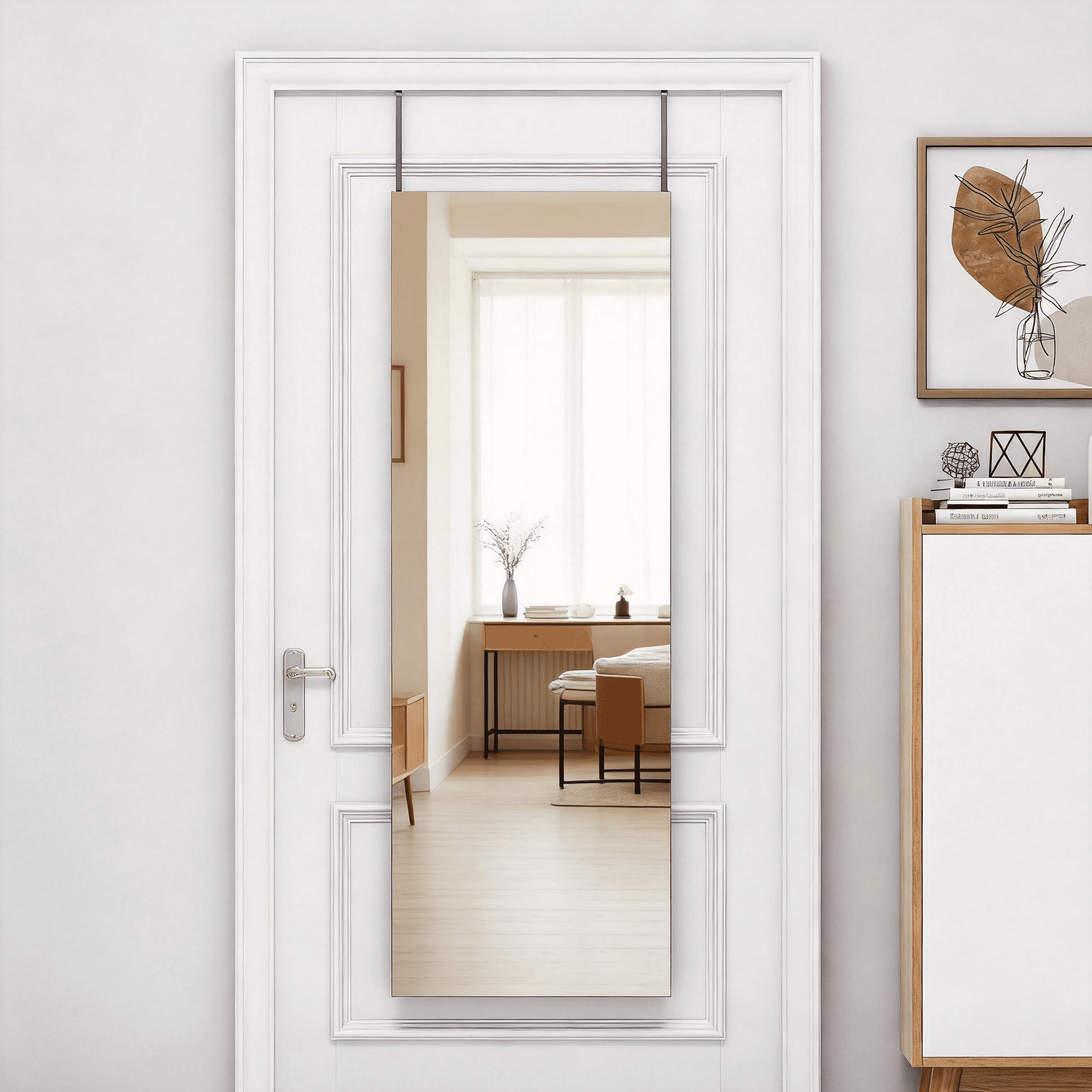 47x16-Inch Full Length Door Mirror with Aluminum Alloy Frame, Over The Door Hanging Wall Mounted Body Mirror and Dressing Mirror for Bedroom Living Room, Black