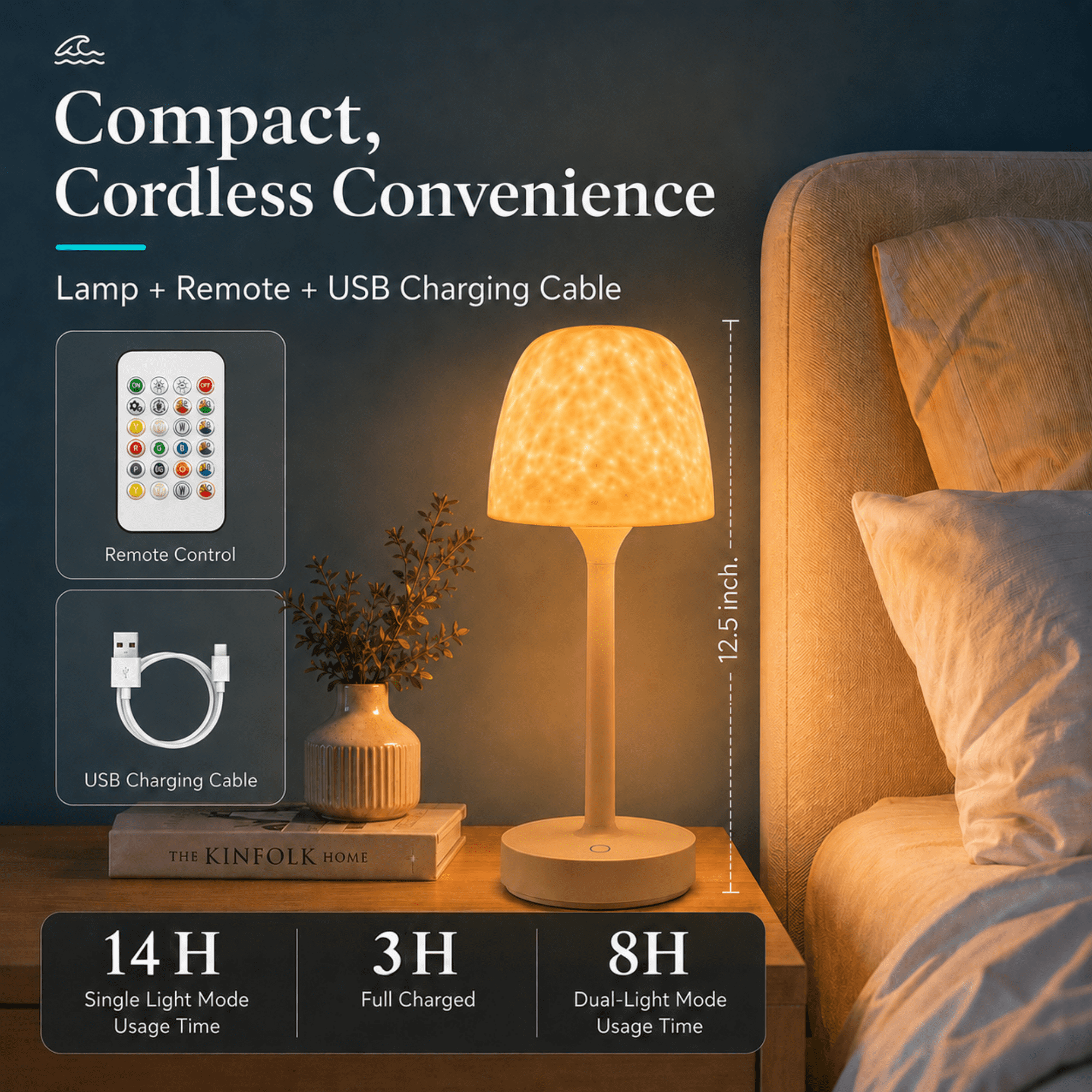 MEHOOM 16 Color Ocean Wave Shower Lamp, Waterproof Table Lamp with Projector, Rechargeable Small Lamp with Touch & Remote Control, Cordless Lamp for bedroom Bathroom