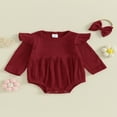 thumbnail image 2 of Infant Baby Girl Boy Rompers Newborn Long Sleeve Jumpsuits Bodysuits with Headband Set, 2 of 7