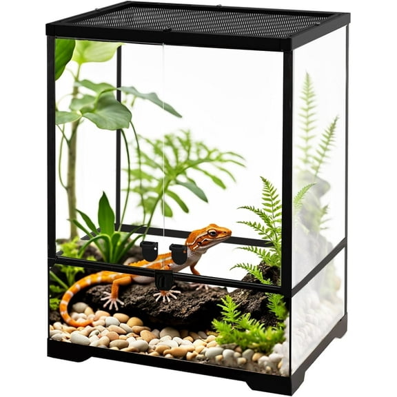 NEPTONION 32 Gallon Professional Glass Terrarium 18"x18"x24" Durable Reptile Habitat Tank with Heat Resistant Aluminum Alloy Frame, Dual Front Swinging Doors for no Jam by Sand and Other Debris