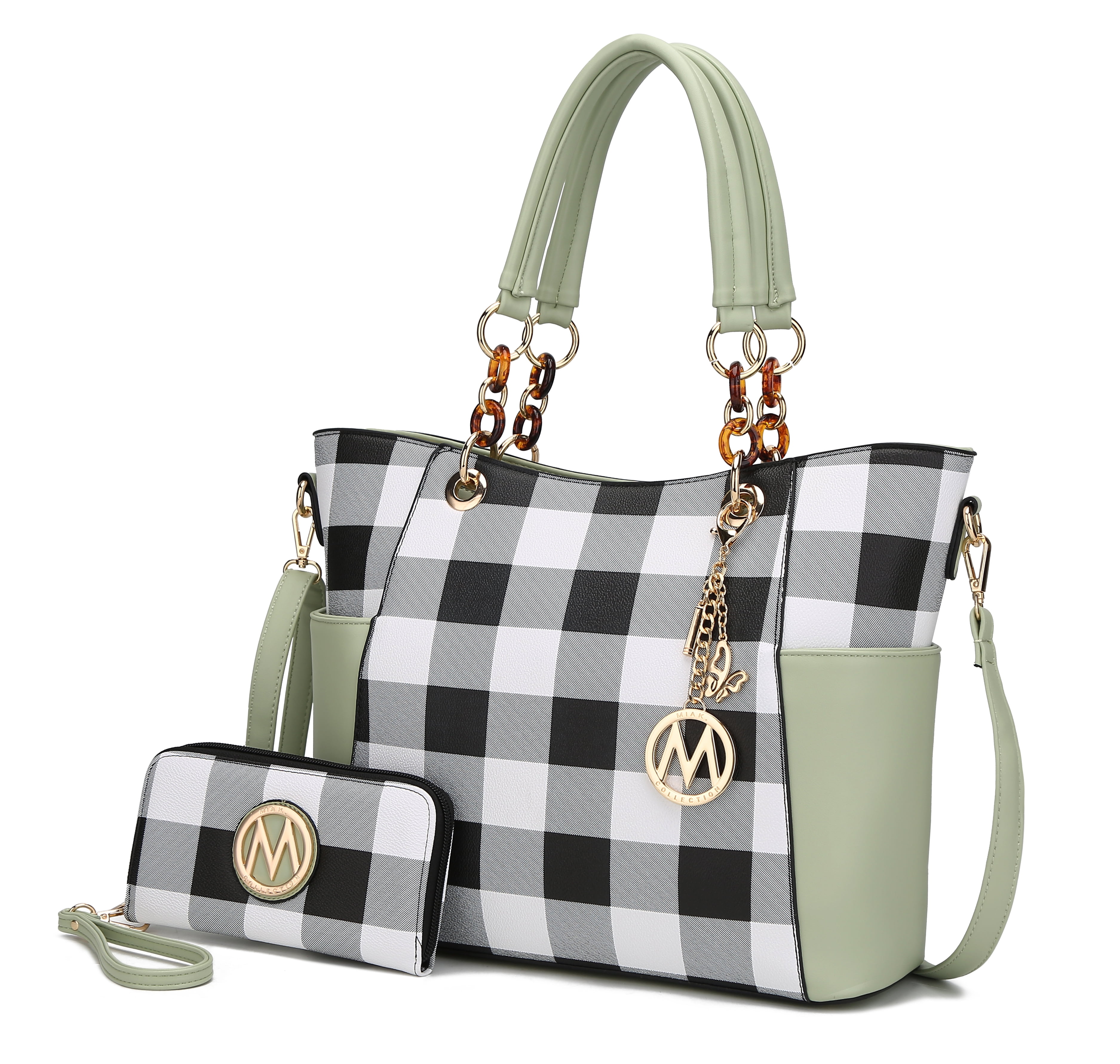 MKF Collection Bonita Checker Tote & Wallet Set