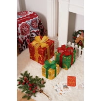 Set of 3 LED Pre-lit Lighted Gift Boxes, Christmas Decorations for Home Indoor Outdoor Yard, Xmas Tree Ornaments & Holiday Birthday Party Decor