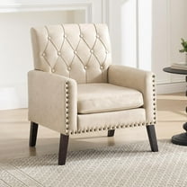 Mid Century Modern Accent Chair, White Brown Faux Leather Club Chair for Living Room, Bedroom, Office, or Reception Room