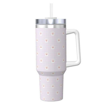 

KLL Kawaii Cat Paw Print 40oz Stainless Steel Insulated Car Cup Coffee Mug with Spillproof Lid - Keep Your Drink Hot or Cold on the Go