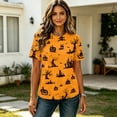 thumbnail image 7 of Halloween Tops for Women Short Sleeve Crewneck Witch Print T Shirts Funny Halloween Costume Party Top, 7 of 7