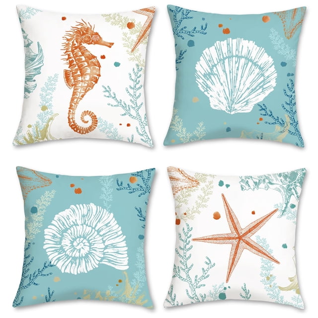 Juego de 4 fundas de almohada decorativas Bonhause Coastal, 45 x 45 cm