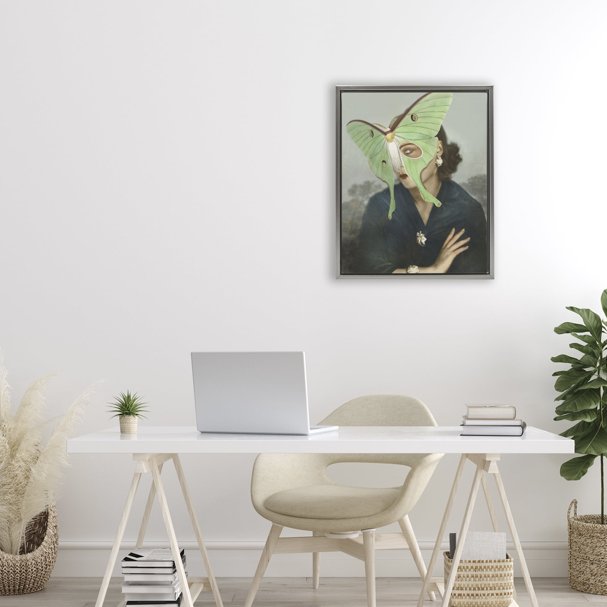 Stupell Industries Naturalist Portrait with Moth Gray Framed Floater Canvas Wall Art, design by Victoria Barnes