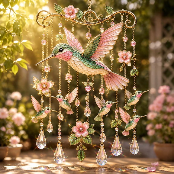 Hummingbird Wind Chimes Outdoor Vintage Bird Windchime with Crystal Suncatcher Prisms for Garden Patio Balcony Window Decor Sympathy Memorial Gifts