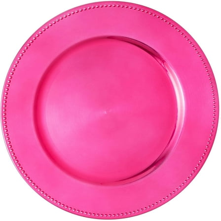 Simply Elegant Beaded Edge Plastic Charger Plate | Service Plate for Parties, Dinner, Weddings, Quinceaneras and Events | 13 inch Diameter | Magenta- Gloss Finish | Set of 12
