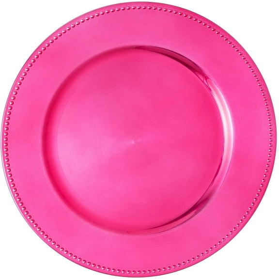 Simply Elegant Beaded Edge Plastic Charger Plate | Service Plate for Parties, Dinner, Weddings, Quinceaneras and Events | 13 inch Diameter | Magenta- Gloss Finish | Set of 24