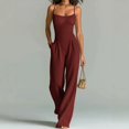 thumbnail image 2 of NMMUED Sleeveless Jumpsuits for Women Wide Leg Spaghetti Strap Long Romper Casual Summer High Waist Dressy Pants Outfit Pockets Wine XXL, 2 of 6