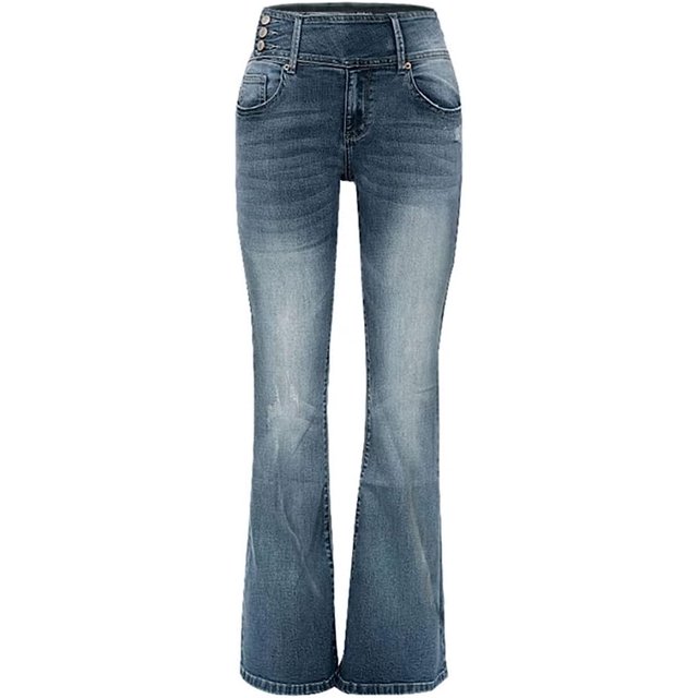 Jeans acampanados con parte inferior acampanada para mujer Botón lateralAzul marinoX-Large