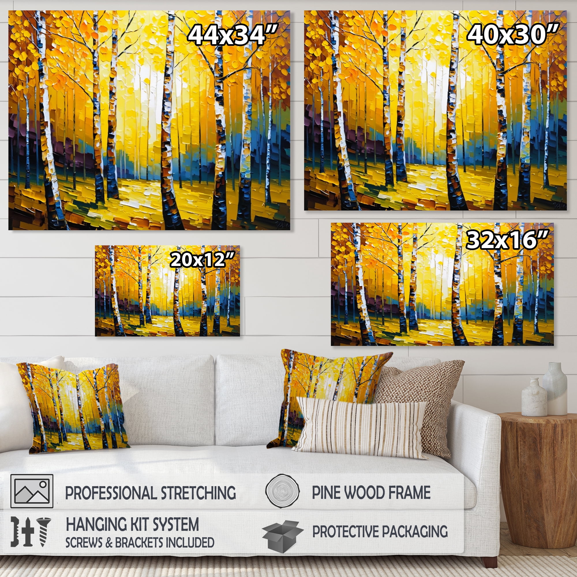 Designart Golden Birch Woods I Canvas Wall Art