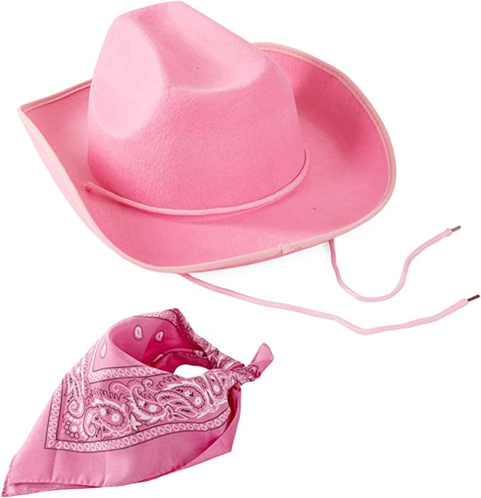 Funny Party Hats - Cowboy Hat for Adults - Pink Cowgirl Hat - Cowboy Hat  and Paisley Bandana - Cowgirl costume for women 