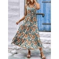 thumbnail image 5 of Women'S Summer Maxi Dress Floral Tie Front Casual Boho Beach Flowy Sundress Haze Blue XL, 5 of 6