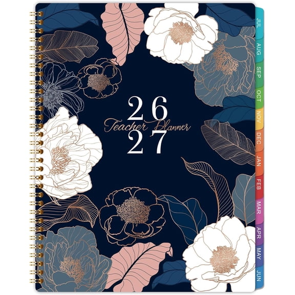 Teacher Lesson Planner July 2026 To June 2027, 11" X 8.3" Weekly And Monthly Planner Book With Floral Design For Classroom Organization