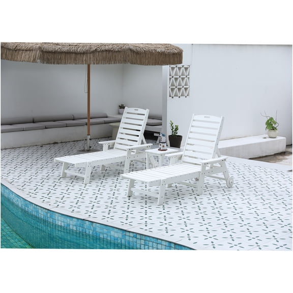 JERFIT 5-Position Adjustable White Outdoor Chaise Lounge Chair Set with Side Table, All-Weather HDPE Patio Furniture for Pool, Beach, Garden