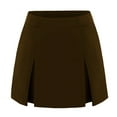 thumbnail image 2 of ClodeEU Women's High-Waisted Culotte Skirt with Double Slits,Side Zipper A-Line Stretchy Skort Brown,Womens Plus M, 2 of 7
