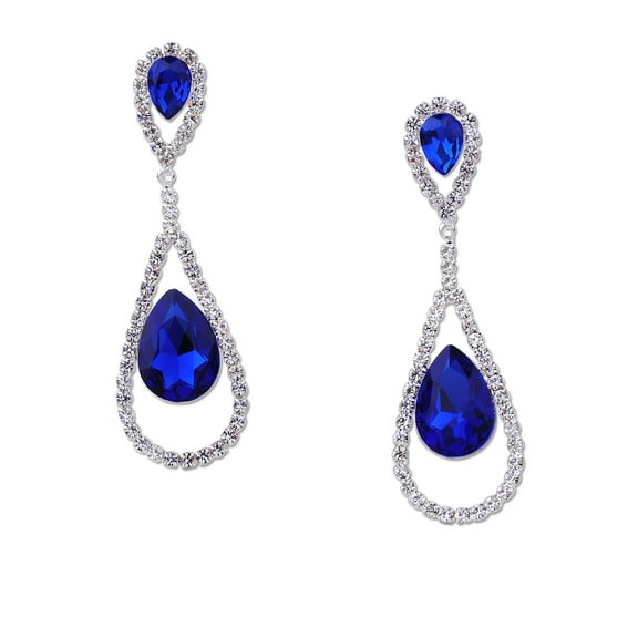 Wedding Earrings Silver Plated Sapphire Rhinestone Women Stud Dangle Earrings