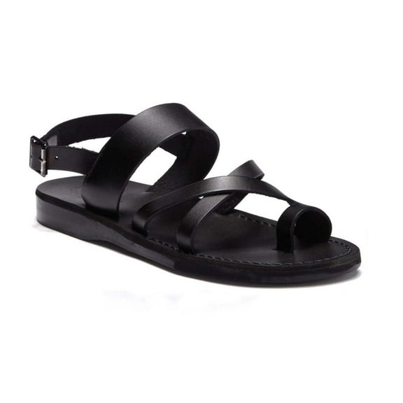 Amos - Leather Ankle Strap Flat Sandal - Mens Sandals