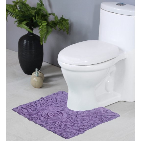 Home Weavers Bell Flower Bathroom Rug Toilet Rugs U Shaped Contour, Thick Toilet Rug, Non-Slip Contour Mat for Bathroom,100% Cotton Soft, Absorbent Water, Machine Washable, 20"x20" Contour, Purple