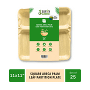 Earth Cleanse Areca Palm Leaf Square Partition Plates 11-Inch ,Pack of 25