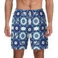 thumbnail image 3 of Uemuo Vintage Blue Pattern Mens Swim Trunks Quick Dry Board Shorts with Mesh Lining, Stretch Beach Shorts Quick Dry No-Chafing Board Shorts-3X-Large, 3 of 9