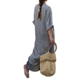 thumbnail image 3 of ORQ Women V-Neck Long Sleeve Striped Loose Fitting Long Dress, 3 of 4
