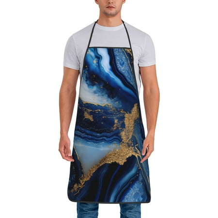 

Jgfou Navy Blue Marble Print Anti-fouling Apron for Men Women Waterproof Oil-Proof Kitchen Apron with Adjustable Straps Pocket and No-Pill No-Fade Fabric
