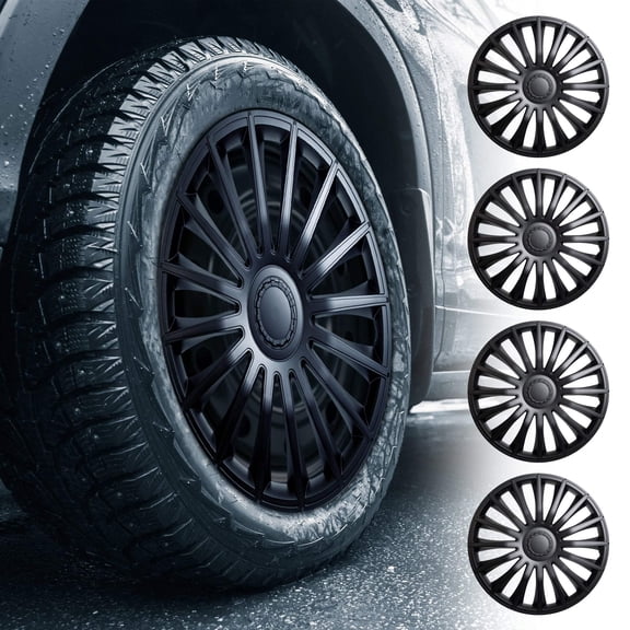 Alpena Austin Black Wheel Covers – Set of 4, European-Made Hubcaps – 17-Inch Universal Fit