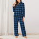 thumbnail image 2 of Balery Blue Black Plaid Conjunto de Pijama con Estampado para Mujer, Conjunto de Dos Piezas con Manga Larga, Ropa de Dormir Suave con Bolsillos, Pijamas Cómodos-Small, 2 of 7