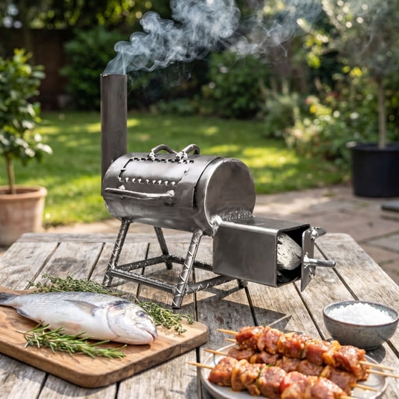 Birdeem Mini Smoker, Portable Stainless Steel Smoker Grill for Outdoor Cooking, Compact Charcoal Smoker for Family Gatherings and Camping