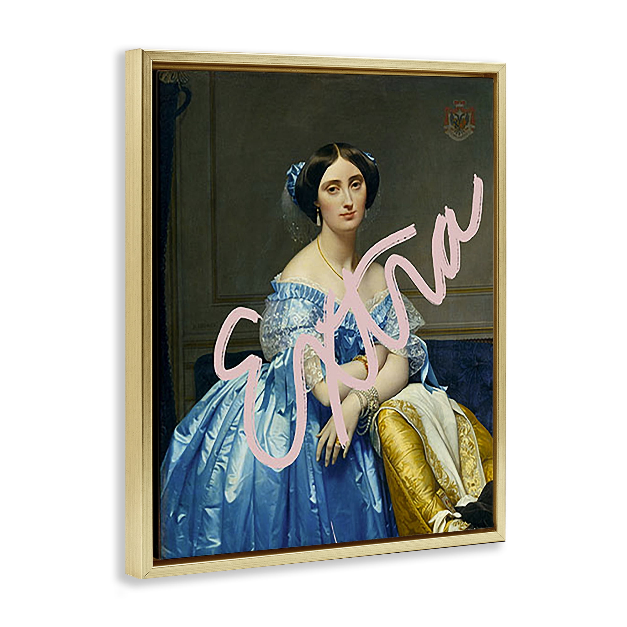 Stupell Industries Extra Classical Portrait Novelty & Humor Painting Gold Floater Framed Canvas Art Print Wall Art, 17 x 21