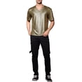 thumbnail image 2 of INSPIRE CHIC Camiseta de fiesta de manga corta metálica brillante para hombres, disco, S, cuadro dorado, 2 of 7