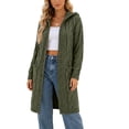 thumbnail image 2 of Women's Casual Hooded Cable Knit Cardigan Long Sleeve Solid Color Open Front Sweater with Pockets Perfect for Layering, 2 of 8