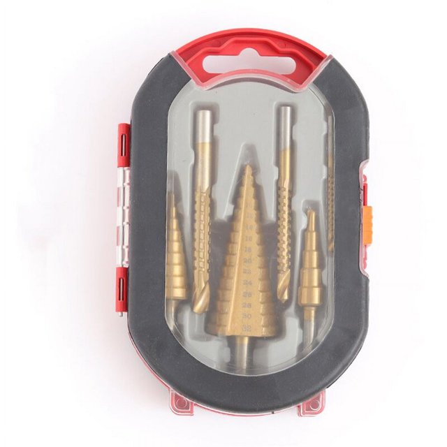 6 piezas Broca escalonada Juego de brocas para sierra de brochado con ranuras Fresa para metal Madera 4-12/20/32 mm Juego de corte de madera con caja