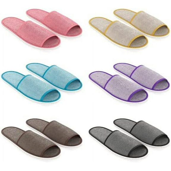 Bulk 12 Pairs Disposable House Slippers for Family, Guests - Mixed Multi Color Linen Indoor Home Spa Hotels Office Slipper for Women, Men