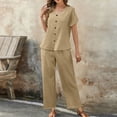 thumbnail image 6 of Zynoxe 2 Piece Sets for Women Going Out Trendy V Neck Button Down Top Elastic Waist Lace Pants Suit Soft Breathable Cotton Linen Womens Lounge Set Casual Loose Solid Color Summer Outfits S, 6 of 10