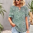 thumbnail image 2 of Blusa de manga con volantes en capas, cuello en V, estampado floral hueco, blusa ajustada informal para mujer, verano, verde oscuro, L, 2 of 8