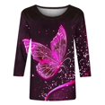 thumbnail image 5 of CYMMPU Summer Trendy Shirts 3/4 Sleeve Spring Tunic Tops Boho Blouses for Women Dressy Casual Flower Printed Crew Neck Loose Fit Lightweight Basic Tees Hot Pink M, 5 of 5