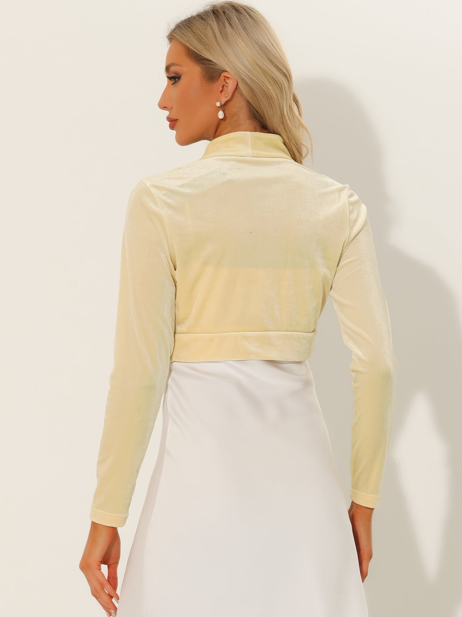 DARING DIVA Women's Velvet Open Front Cropped Bolero Cardigan XS Apricot