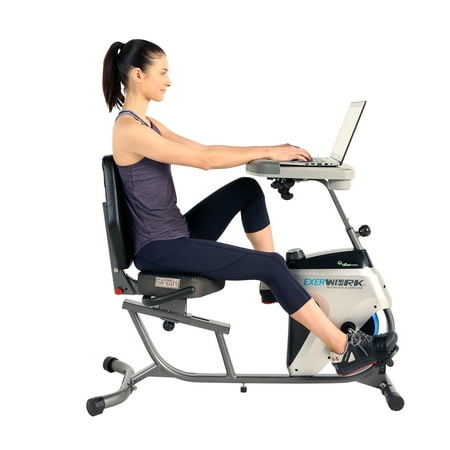 EXERPEUTIC 2500 ExerWork Bluetooth Smart Cloud Fitness Adjustable Desk Recumbent Bike with AIRSOFT Seat and Free APP (Box 2/2)