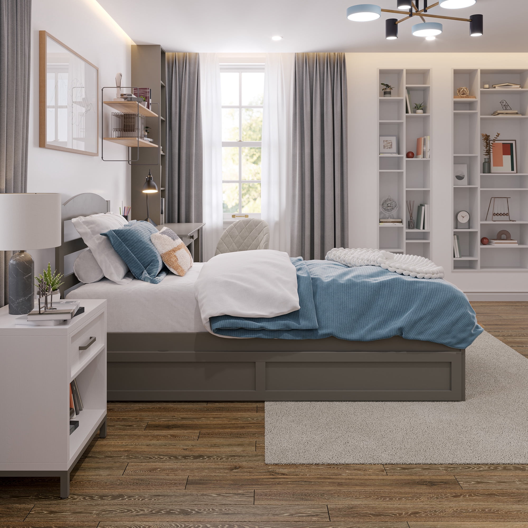 AFI Warren 14" Twin Wood Platform Bed Frame with Twin Trundle, Grey