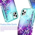 thumbnail image 3 of iPhone 13 Pro Max Case,  with [Tempered Glass Protector] Liquid Floating Glitter Quicksand Bling with Spot Diamond Cover - Teal/Purple, 3 of 7