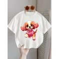 thumbnail image 1 of Camiseta con estampado de perro para niña, mezcla de poliéster, cuello redondo, manga corta, elasticidad media, tejido de punto con estampado animal para deportes., 1 of 6