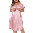 thumbnail image 2 of DARING DIVA Women's Plus Size Satin Silk Pleated Loose Nightgown 2X Pink, 2 of 6